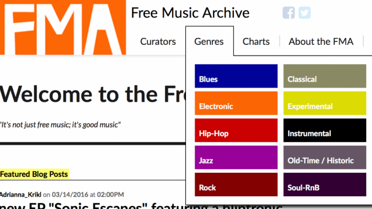 Free Music Archive, con un sencillo sistema de búsqueda.