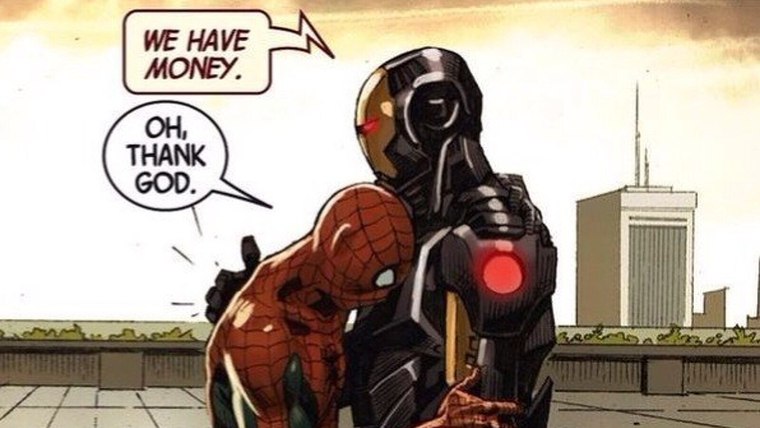 Viñeta de cómic de Iron-Man y Spidey