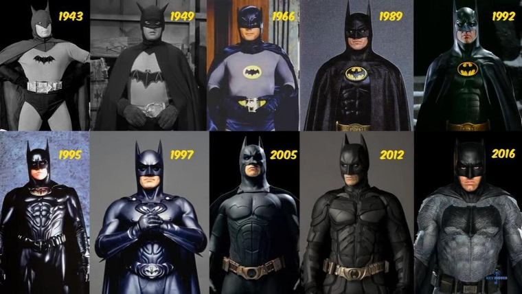 Cronología de los trajes del hombre murciélago en el audiovisual