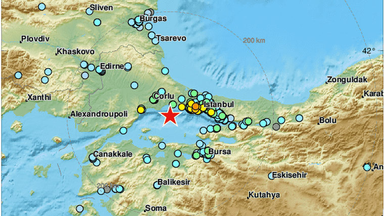 Mapa del terratrÃ¨mol de 5,8 que ha tingut lloc aquest migdia a Istanbul