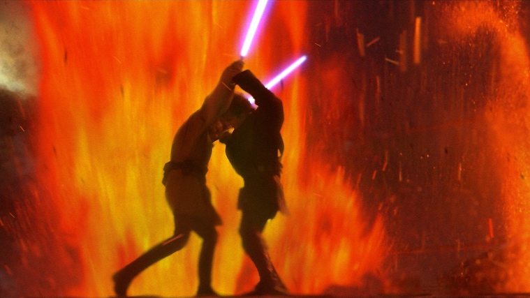 Obi-Wan (McGregor) y Anakin (Christensen) combaten en Mustafar