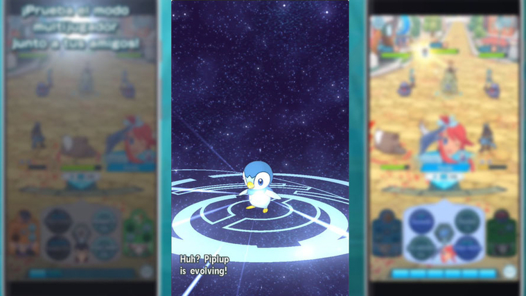 Piplup evolucionando en 'Pokémon Masters'