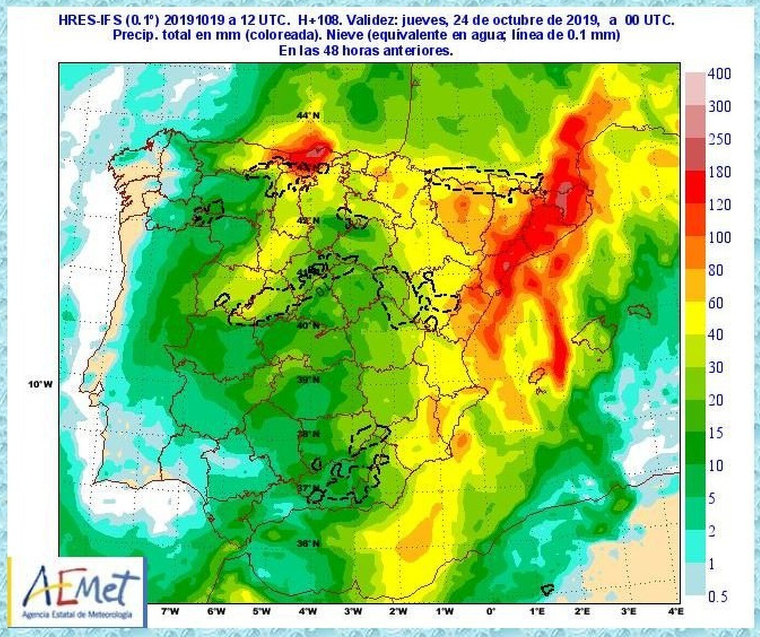 PrevisiÃ³ d'acumulacions molt importants de pluja a CastellÃ³ al final del temporal