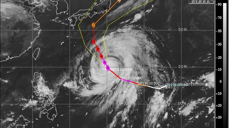 Previsió pels propers dies de l'evolució del tifó Hagibis