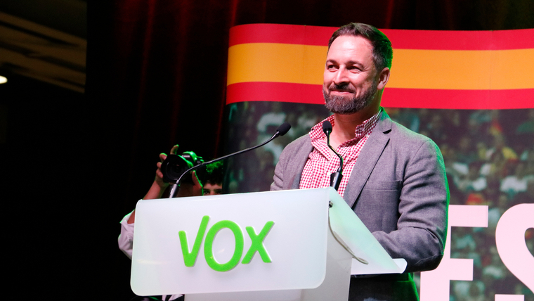 Santiago Abascal durant l'acte d'inici de campanya a l'Hospitalet el 31 d'octubre