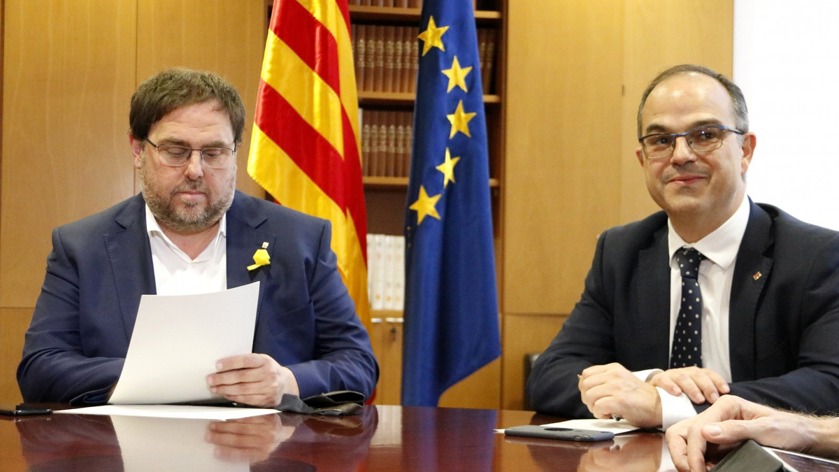 Oriol Junqueras i Jordi Turull, reunits al Parlament el passat 31 d'octubre del 2017.