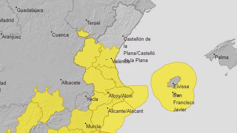 Mapa d'avisos de l'Aemet en el territori valenciÃ  24/03/2020