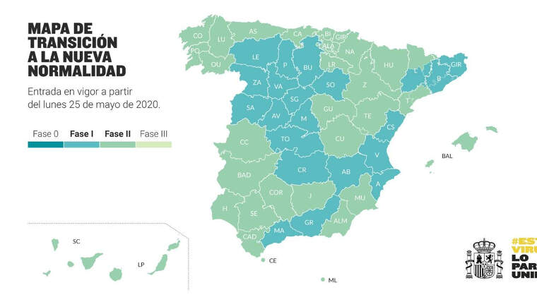 Mapa de fases d'Espanya a partir del dilluns