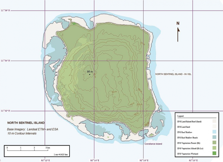 Mapa de la Isla Sentinel del Norte