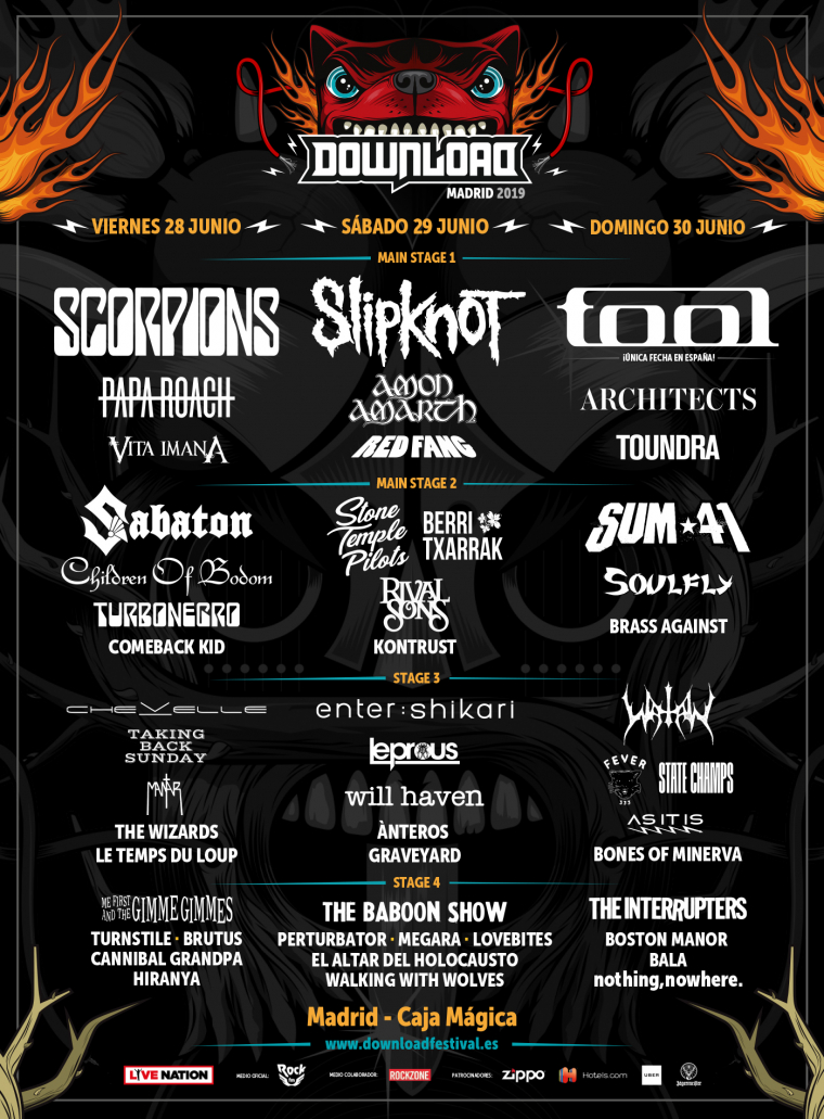 Cartel completo del Download Festival 2019 en Madrid.