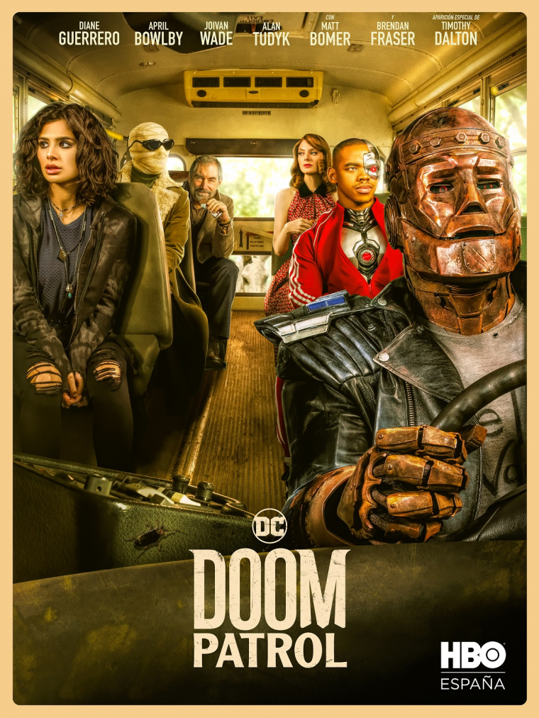 Cartel promocional de Doom Patrol en HBO.