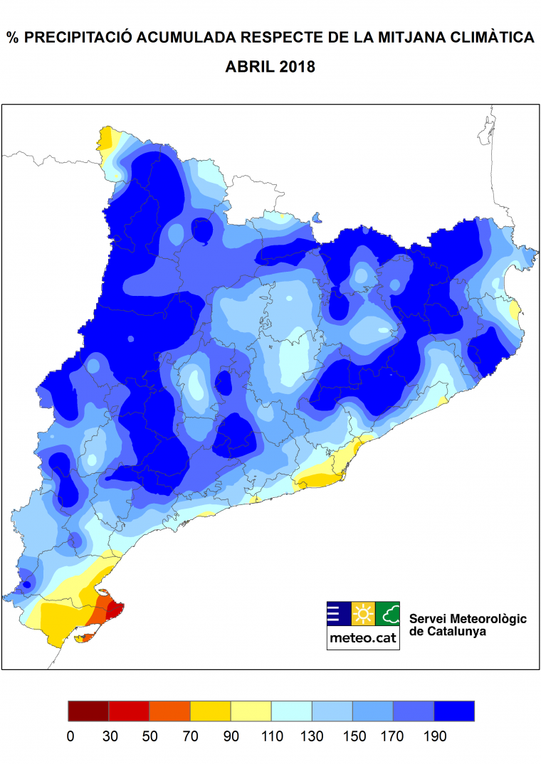 Anomalia de precipitació a Catalunya aquest mes d'abril