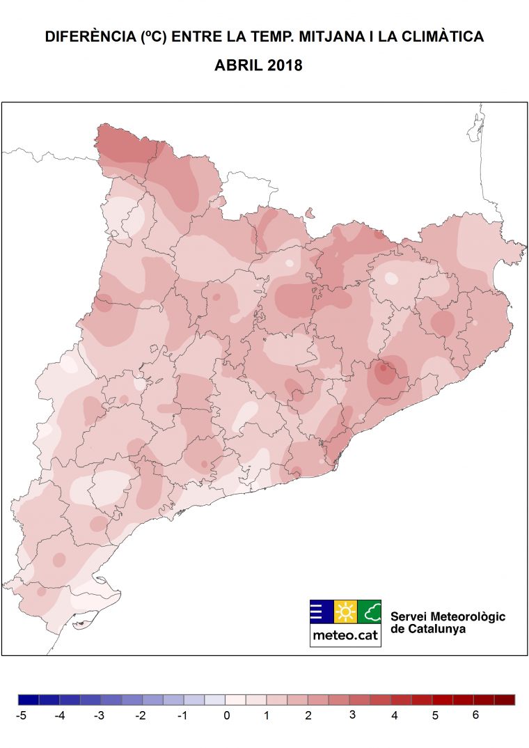 Anomalia de temperatures a Catalunya aquest mes d'abril
