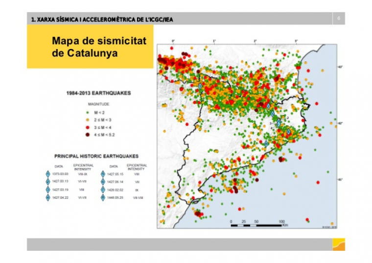 Mapa de l'activitat sísmica a Catalunya entre 1984 i 2013