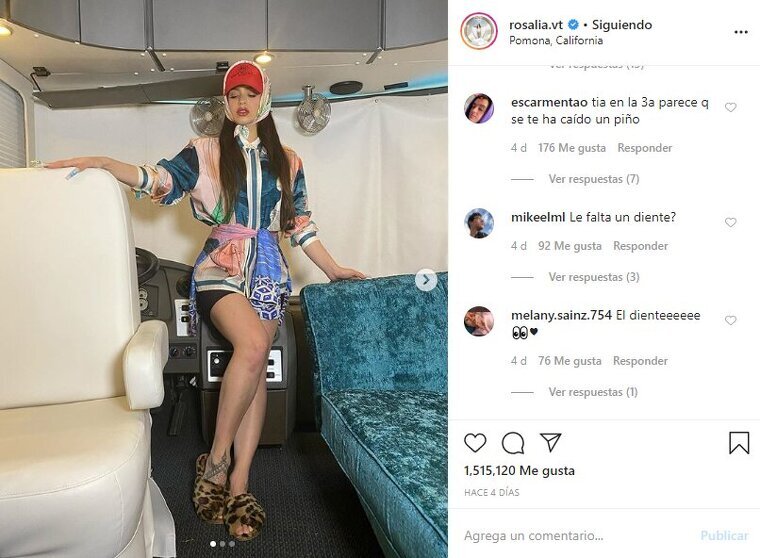 Comentaris sobre el dent d'or de Rosalía a Instagram el febrer del 2020