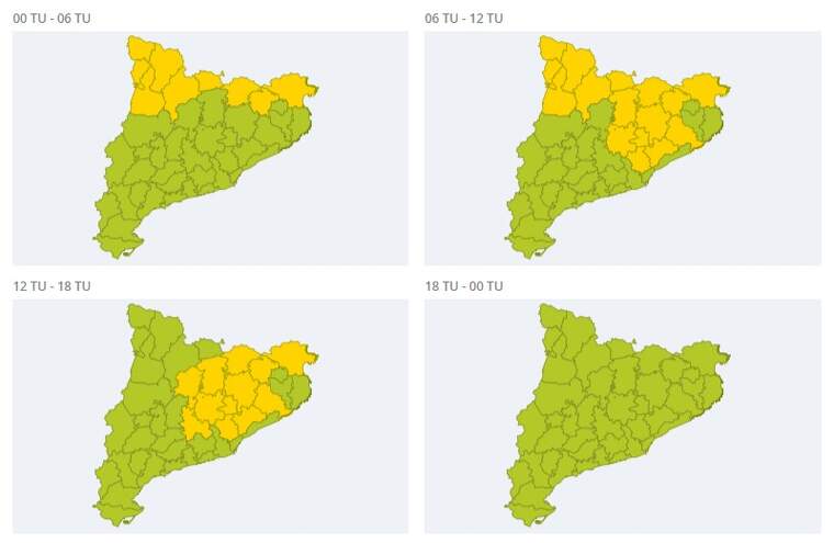 Mapa d'alertes per neu a Catalunya el 26 de març del 2020