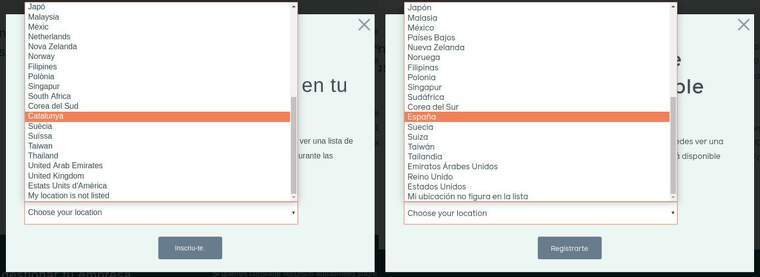 A l'esquerra, un procediment de Facebook amb Chrome en català; a la dreta, el mateix, però amb Chrome en castellà.