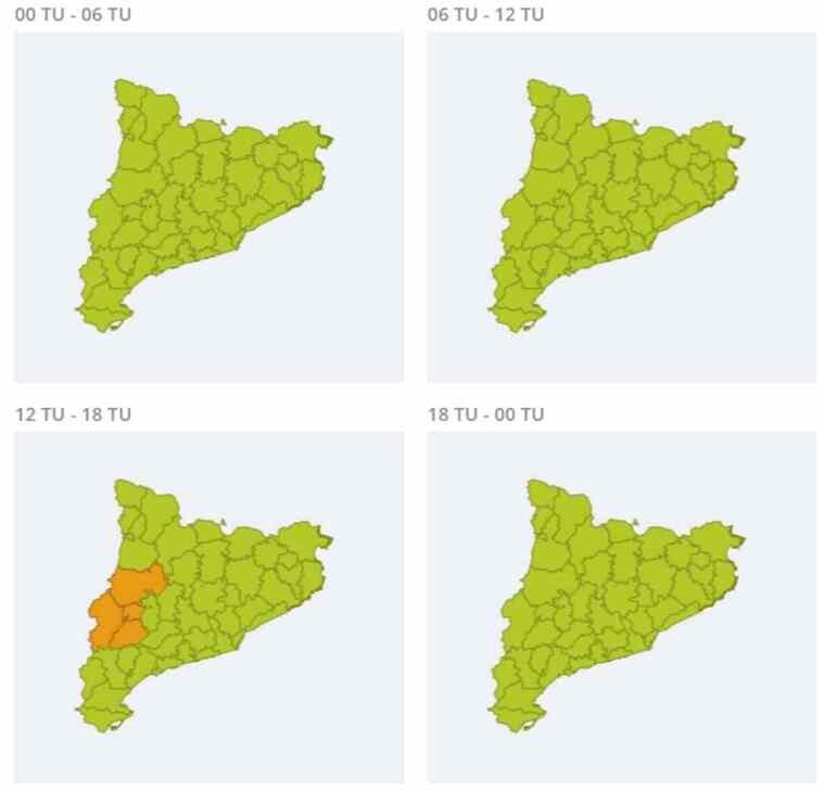Mapa d'alertes per calor extremes a Catalunya el 7 d'agost del 2020
