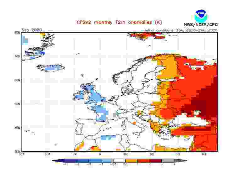 Previsió de temperatures a Europa pel mes de setembre
