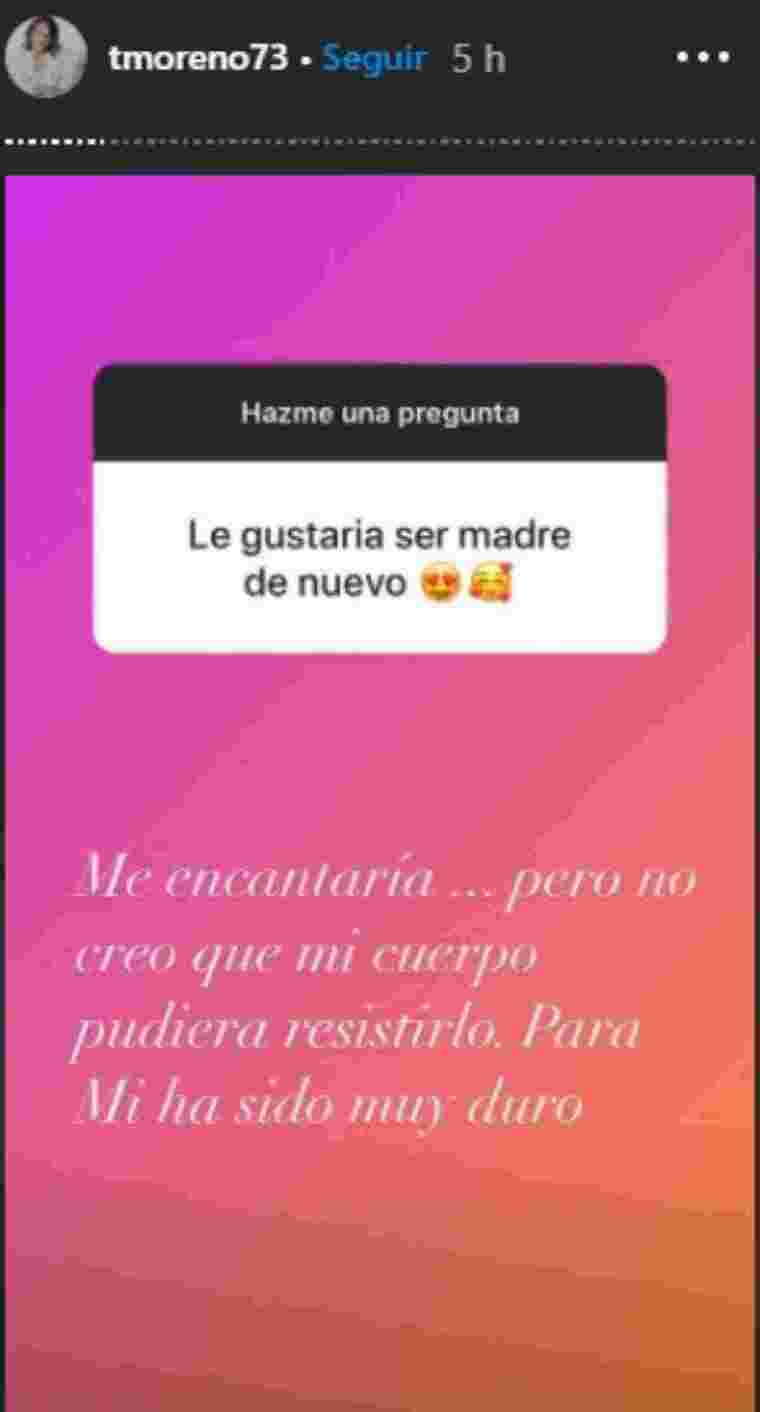 Resposta d'Instagram de Toñi Moreno en ser preguntada si tornaria a ser mare