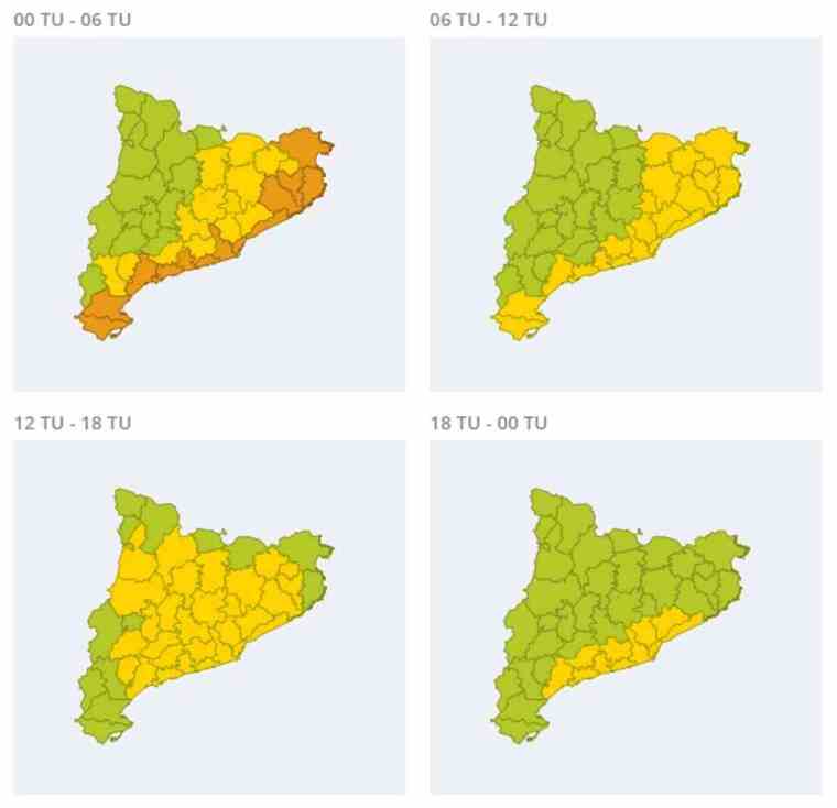 Mapa d'alertes per aiguats a Catalunya el 9 de setembre del 2020