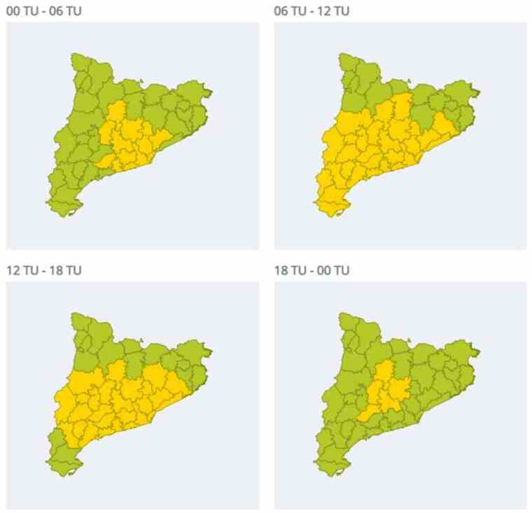 Mapa d'alertes per fort vent a Catalunya el 3 d'octubre del 2020