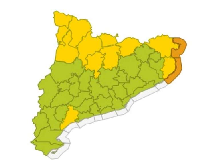 Mapa d'alertes per fort vent i mala mar a Catalunya el 20 de novembre del 2020