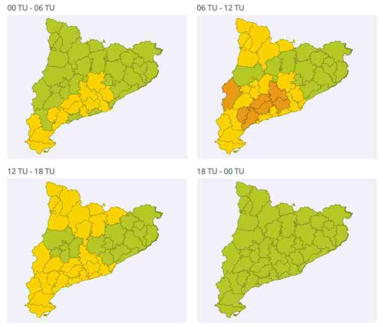 Mapa d'alertes per fort vent a Catalunya el 8 de desembre del 2020