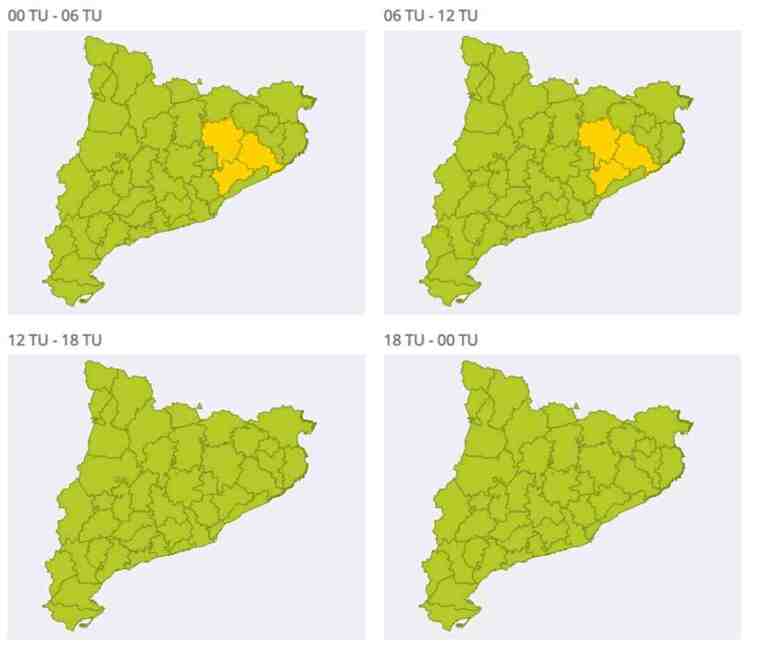 Mapa d'alertes per neu a Catalunya l'1 de gener del 2021