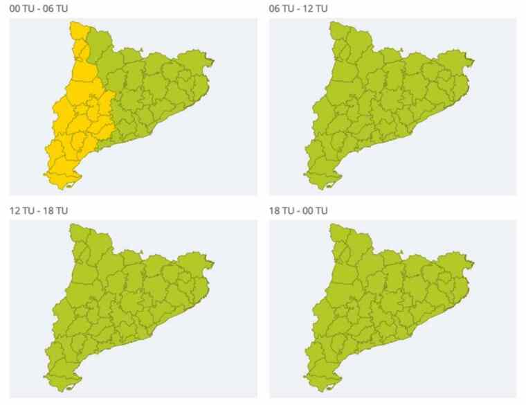 Mapa d'alertes per fred extrem a Catalunya el 12 de generl del 2021