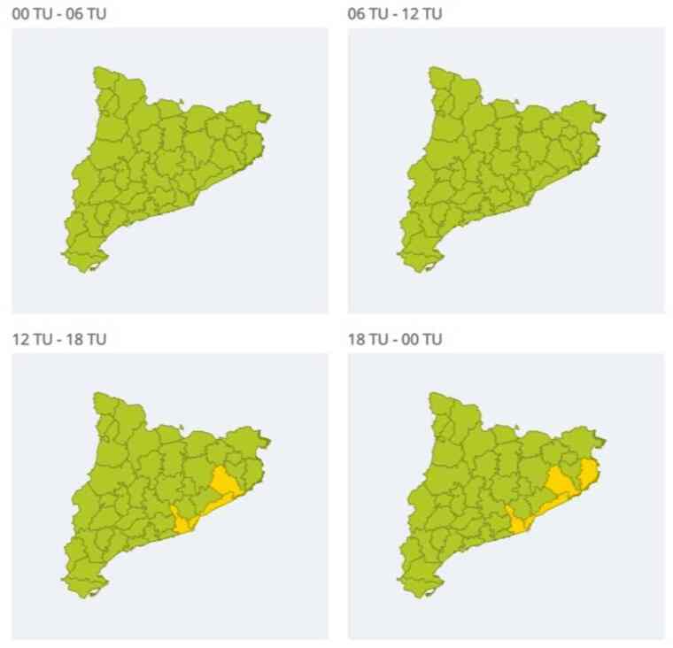 Mapa d'alertes per neu a cotes molt baixes a Catalunya el 5 de gener del 2021