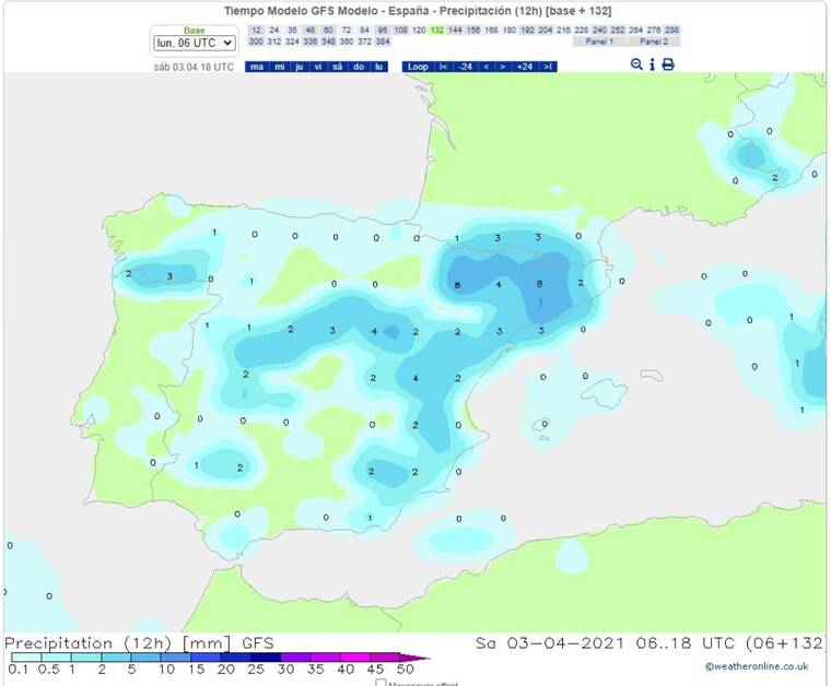 Mapa de pluja prevista a Catalunya el 3 d'abril del 2021