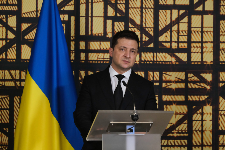 El president d'Ucraïna Volodímir Zelenski en una roda de premsa