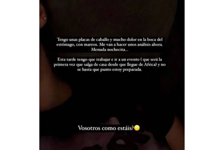 'Story' d'Instagram d'Alba Díaz Martín, filla de Manuel Díaz, anunciant que està malalta.