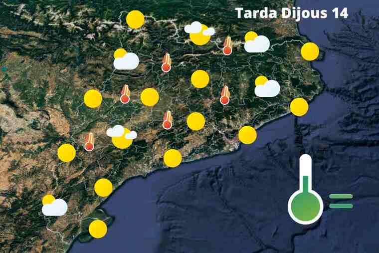 Mapa de previsió a Catalunya la tarda del 14 de juliol del 2022