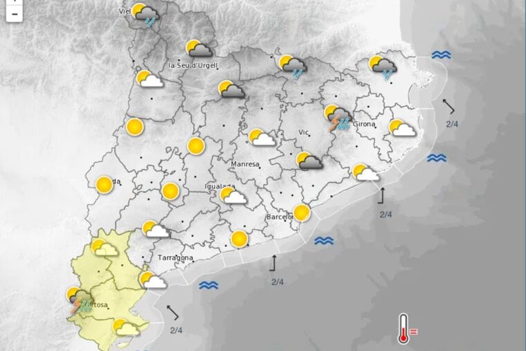 Foto del mapa del temps de Catalunya d'aquest dimarts.