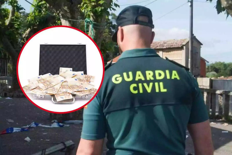 Fotomuntatge Guàrdia Civil i un maletí amb diners