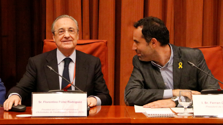 Florentino Pérez a la comissió d'investigació del Projecte Castor al Parlament, amb el seu president, Ferran Civit