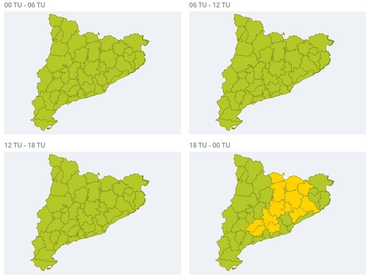 Mapa d''alertes per fort vent a Catalunya el dissabte 21 de desembre del 2019