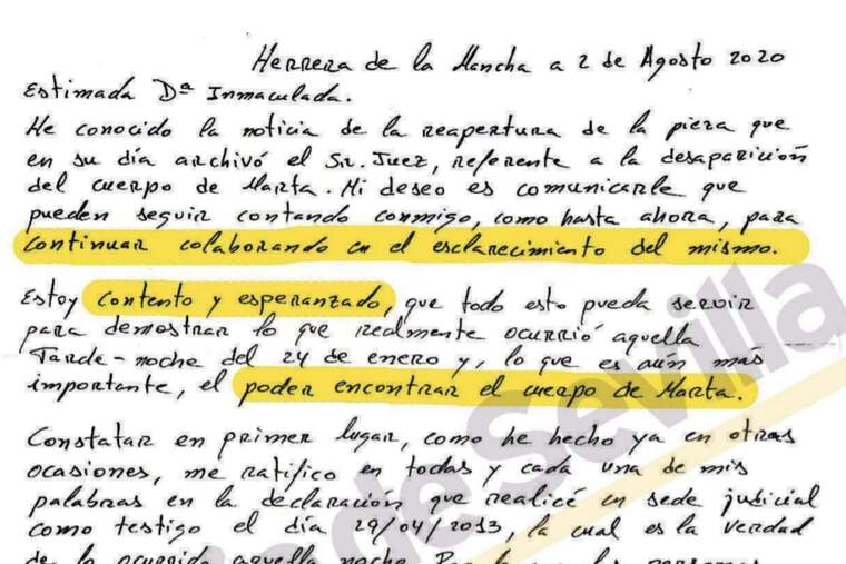 Captura de la carta manuscrita de Miguel Carcaño