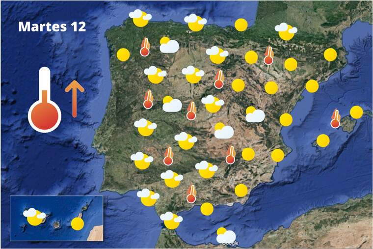Mapa de previsión en España el 12 de julio de 2022