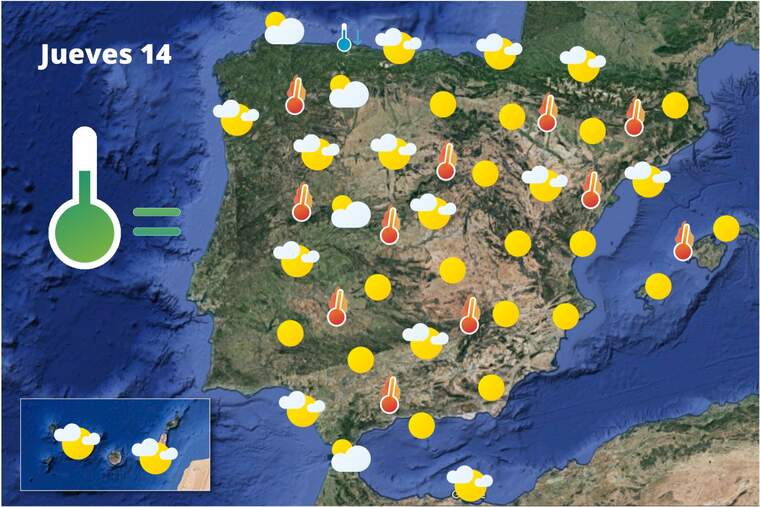 Mapa de previsión en España el 14 de julio de 2022