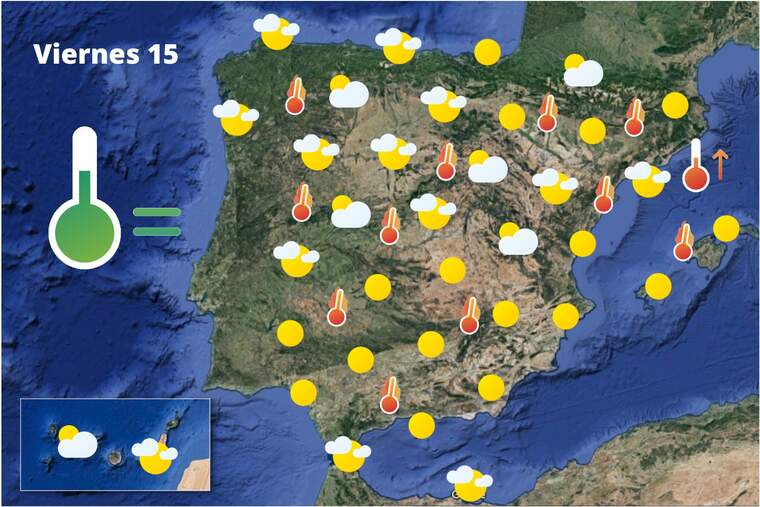 Mapa de previsión en España el 15 de julio de 2022