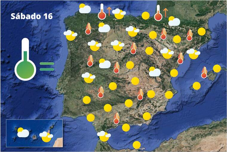 Mapa de previsión en España el 16 de julio de 2022