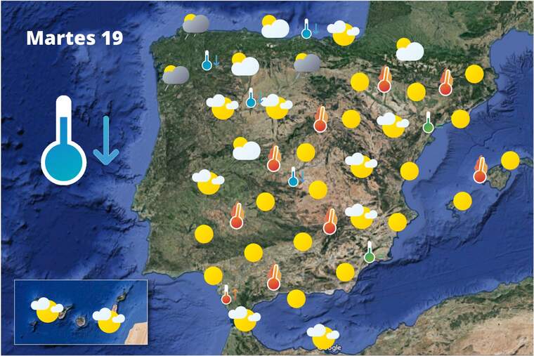 Mapa de previsión en España el 19 de julio de 2022