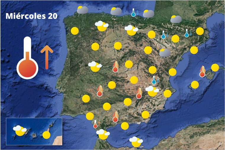 Mapa de previsión en España el 20 de julio de 2022