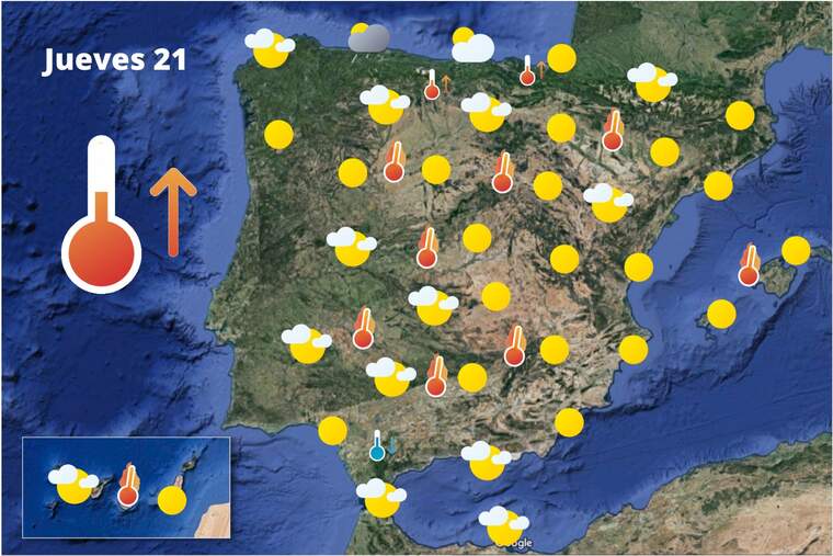 Mapa de previsión en España el 21 de julio de 2022
