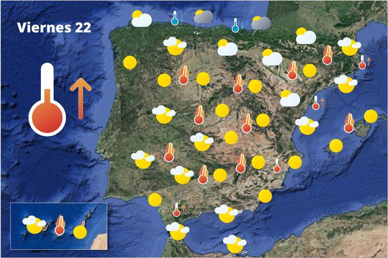 Mapa de previsión en España el 22 de julio de 2022