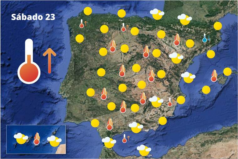 Mapa de previsión en España el 23 de julio de 2022