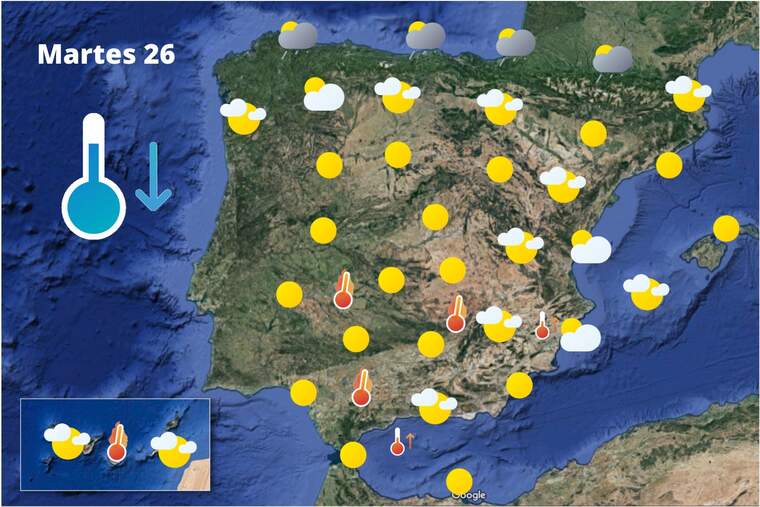 Mapa de previsión en España el 26 de julio de 2022